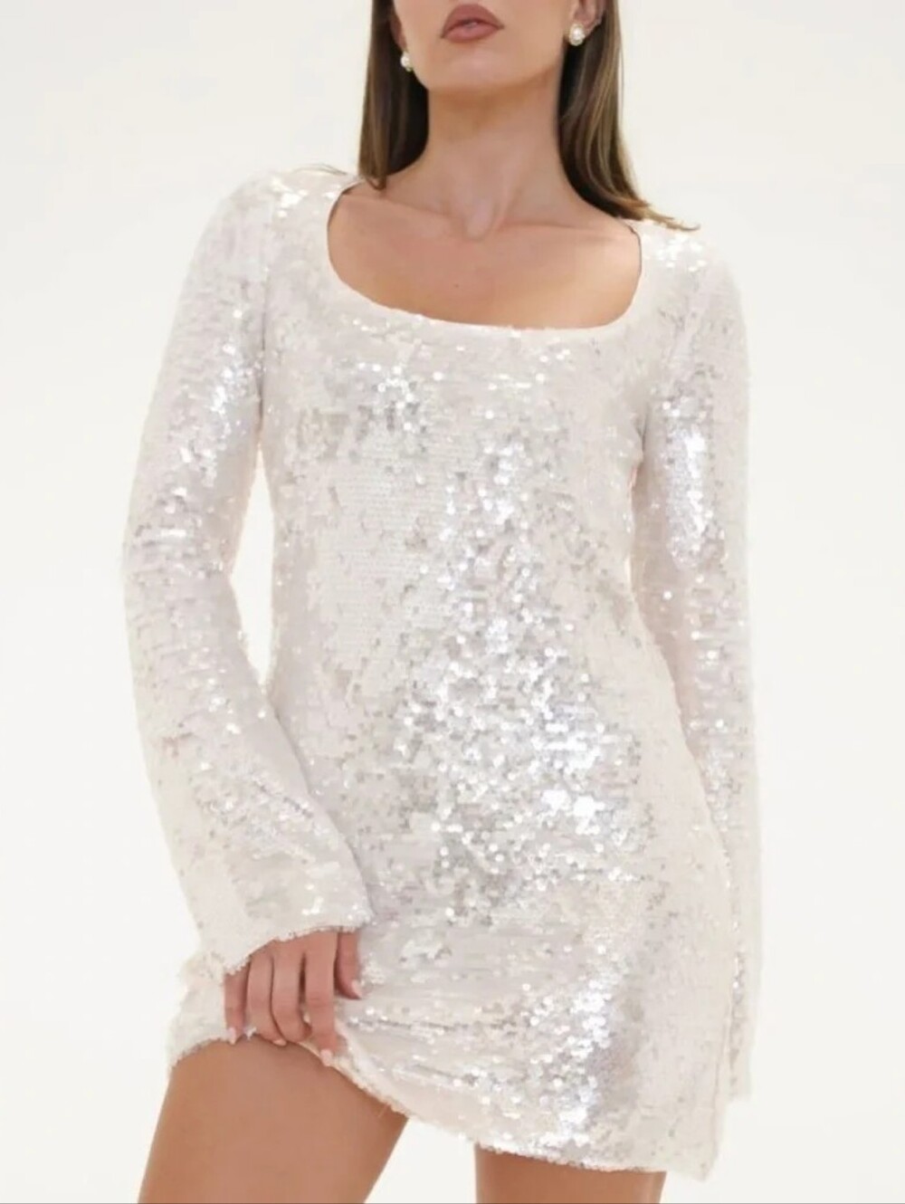 Rumored Moonstruck sequin mini shift dress blush pink champagne women medium NWT